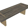 Modern Wooden Dining Table With Striped Tabletop And Brass Metal Legs Design