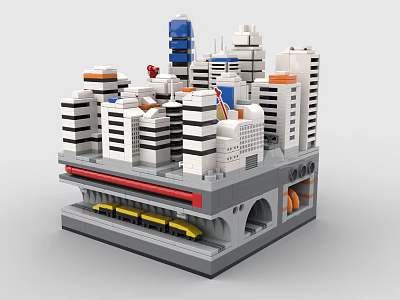 Creative Building Blocks City Model With Tall Buildings Various Colors And Base Platform Details 3d model