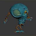 Cute Blue Robot Character With Large Green Eye Orange Limbs And Claws 3d model