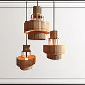 Three Woven Wooden Pendant Lights With Modern Design Hanging And Warm Light