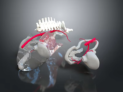 3D Rendered Medical Device Displaying Heart Skeletal Structure With Red Blood Vessels 3d model