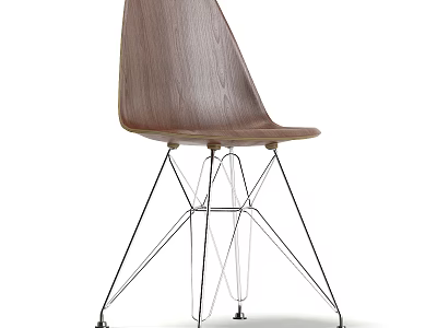 Modern Sleek Leisure Chair With Wooden Curved Backrest And Metal Wire Legs Design 3d model