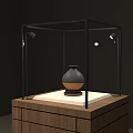 Glass Display Cabinet Shelf With Wooden Base For Ceramic Vase Display And Lighting