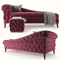 Plush Velvet Maroon Two Seater Sofa With Tufted Design Ottoman And Throw Blanket