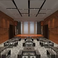 Elegant Cinema Interior With Wooden Walls Arranged Seats And Decorative Paintings