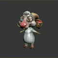 Cute Cartoon Ram 3D Character Model With White Body Pink Face And Big Eyes