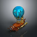 Cosmic Steampunk Spacecraft With Blue Celestial Sphere And Wooden Brass Propellers
