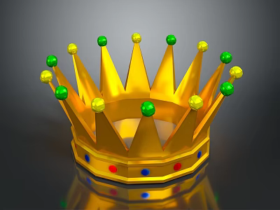 Golden Metal Crown Decorative Hardware Tools With Green Yellow Beads And Colorful Studs 3d model
