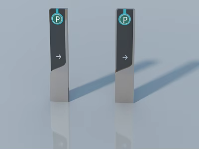 Modern Swing Door With Parking Icon Arrow And Black Silver Finish 3d model