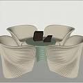 Modern Table And Chair Set With Cream Wavy Texture Chairs And Green Round Top