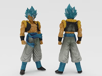 Character Action Figure With Blue Hair Yellow Black Top Gray Pants Front And Back View 3d model