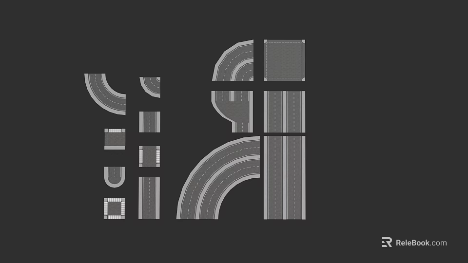 Municipal Road Layout With Curved Paths Straight Lanes And Urban Blocks Design 3d model 