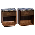 Pair of Wooden Bedside Tables With Upholstered Top and Drawer Storage