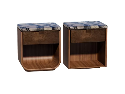 Pair of Wooden Bedside Tables With Upholstered Top and Drawer Storage 3d model