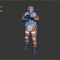 Orange Protective Suit Character With Creature Holding Handheld Equipment In Scene