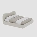 Modern Double Bed With Curved Headboard Light Beige Sleek Design And Comfortable Linens