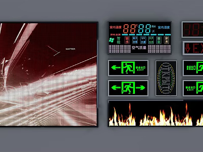 Public Facilities Digital Display Systems With Large Screen Green Indicator Signs And Flame Patterns 3d model