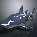 Blue And White Patterned Shark With Curved Lines Swimming In Deep Sea Water