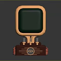 Vintage Retro Style Computer Monitor With Gold Frame Green Screen Red Base And Wires