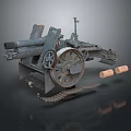 Vintage Military Cannon With Iron Wheels Barrel Chain And Ammunition Shells