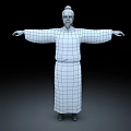 Man In Traditional Blue Robe With Belt Standing Arms Outstretched On Black Background