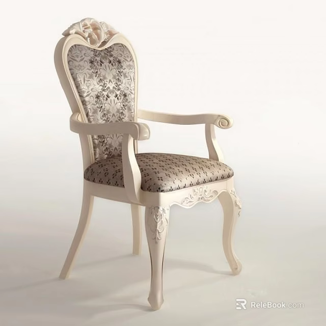 Vintage European Style Lounge Chair With Carved Wood Frame And Floral Pattern Fabric 3d model 