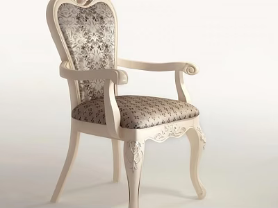 Vintage European Style Lounge Chair With Carved Wood Frame And Floral Pattern Fabric 3d model