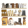 Essential Kitchen Food Prep Tools With Coffee Maker Toaster Cups Grinder Boxes 3d model