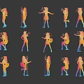 Women as Colorful Silhouettes in Various Poses Including Singing Dancing and Playing Guitar