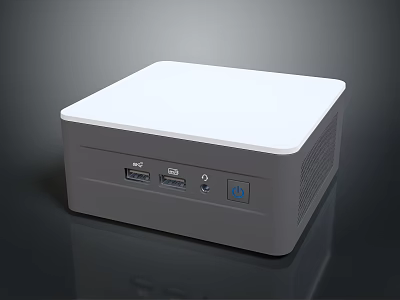 Mini Desktop PC with White Top Gray Body Front USB Ports Blue Indicator and Ventilation 3d model