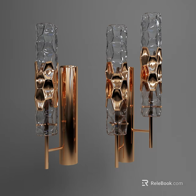 Modern Rose Gold Wall Sconce with Transparent Crystal and Geometric Metal Design 3d model 