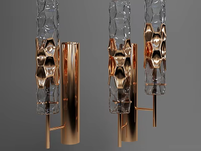 Modern Rose Gold Wall Sconce with Transparent Crystal and Geometric Metal Design 3d model