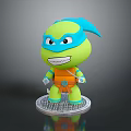 Chibi Ninja Turtle Figure With Green Body Blue Mask Orange Belt On Transparent Base