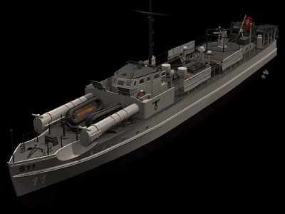 Detailed Military Warship Model Featuring Hull Number 577 Missile Launchers and Onboard Equipment 3d model