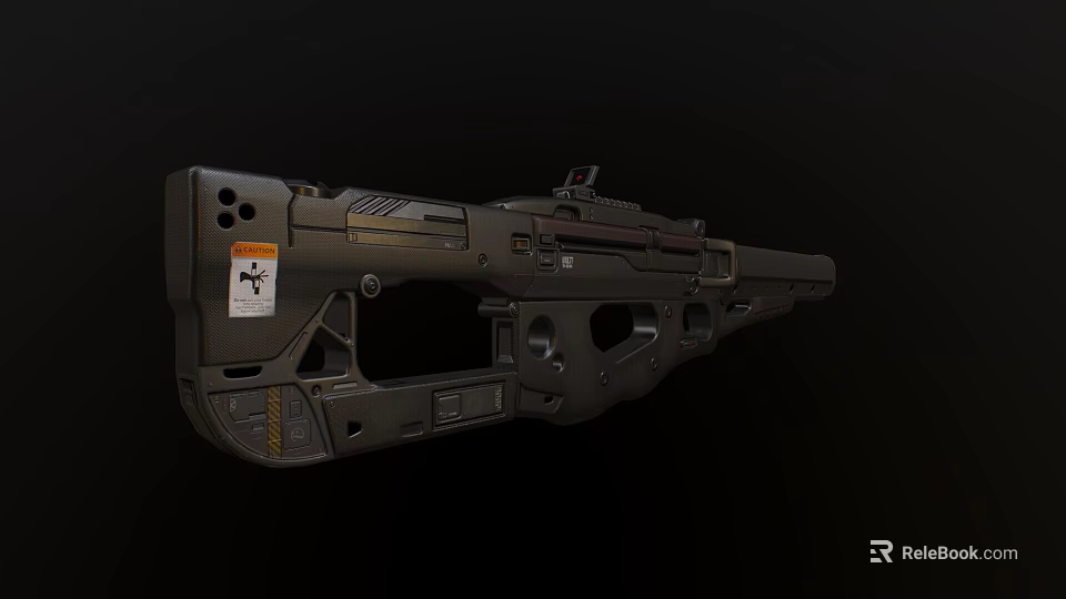Futuristic Sci Fi Weapon With Tactical Black Design And Warning Label Details 3d model