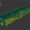 Green Train Freight Car With Yellow Stripes On Gray Background And Metal Surface