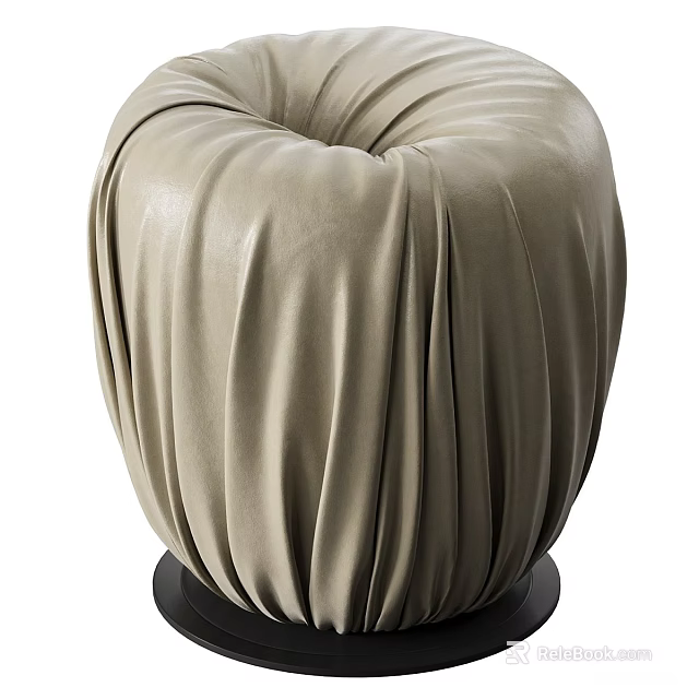 Beige Leather Ottoman with Pleated Design and Black Base for Modern Home Decor 3d model 