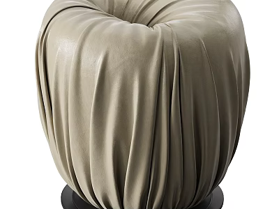Beige Leather Ottoman with Pleated Design and Black Base for Modern Home Decor 3d model