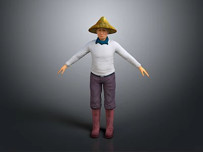Game And Movie Character With Straw Hat White Shirt Blue Scarf Purple Pants Red Boots 3d model