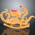 Wooden Octopus Shaped Rocking Chair With Curved Tentacles And Red Accents