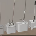 White Mop Buckets With Mops Arranged For Home Cleaning Storage Design 3d model