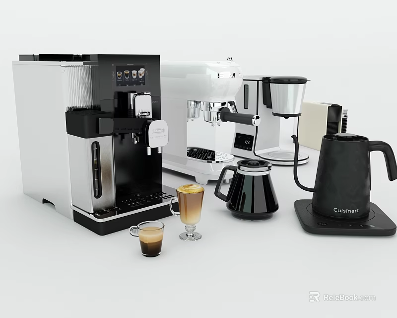 Modern Kitchen Appliances With Coffee Machine Electric Kettle And Fresh Coffee Cups 3d model 