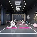 Women Practicing Yoga Stretches In Indoor Modern Fitness Gym On Pink Mats
