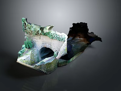 Ancient Stone Archway Ruins With Overgrown Greenery And Moss Covered Stones 3d model