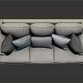 Cream Fabric Sofa With Rolled Arms Dark Wooden Legs And Gray Light Blue Throw Pillows