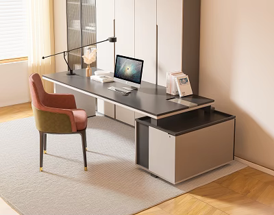 Modern Home Office Desk With Laptop Desk Lamp And Comfortable Chair 3d model