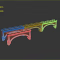 Red Brick Arched Bridge Structure With White Railings And Reflective Design 3d model