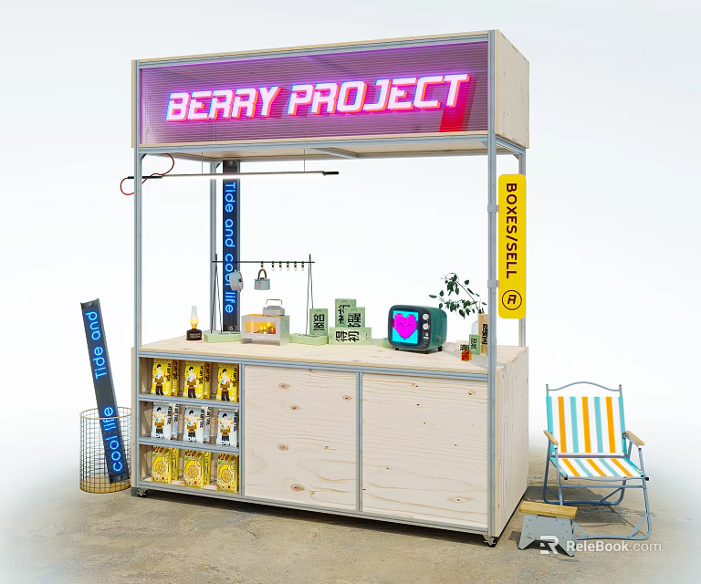 Functional Mobile Vehicle For Berry Project With Neon Sign Bestseller Products 3d model 
