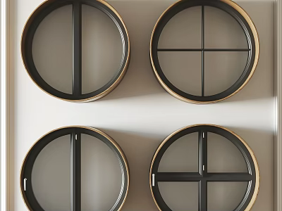 Four Circular Decorative Panels With Black Divider Lines And Gold Frames 3d model