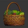 Fresh Assorted Vegetables in Wicker Basket Including Cabbage Broccoli Radishes and Cucumbers